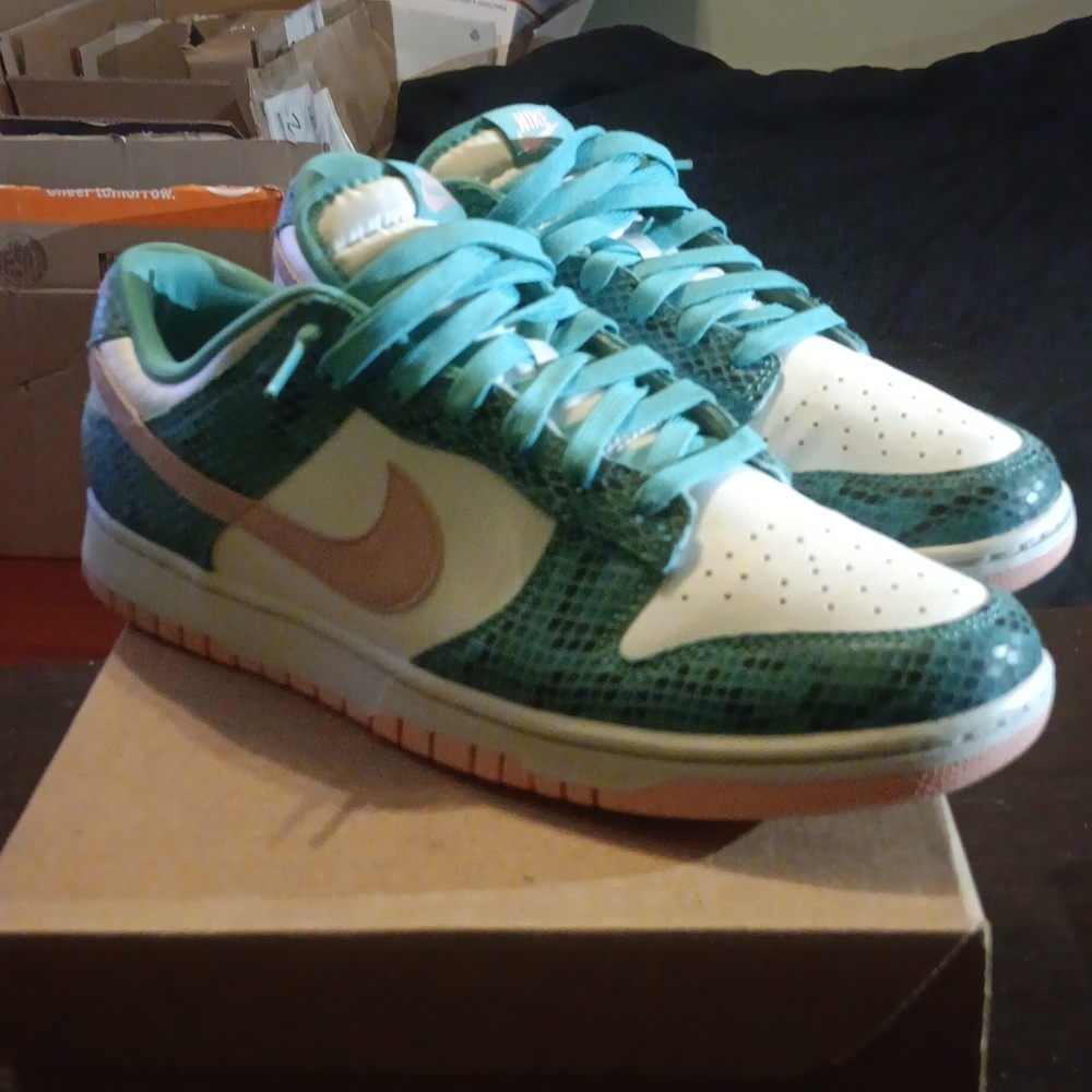 Nike Dunk Low ME Snakeskin Washed Teal Bleached Coral Men's SZ 11 EUC - Picture 2 of 9